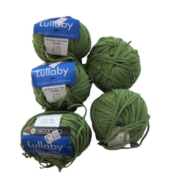 🛒 $10 - 5 Skeins of Berreco Lullaby Ribbon Olive Green Soft #1900 - Picture 1 of 4